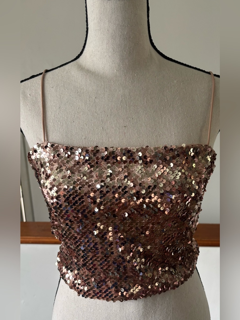 Garage Sequin Rose Gold Champagne Cropped Top